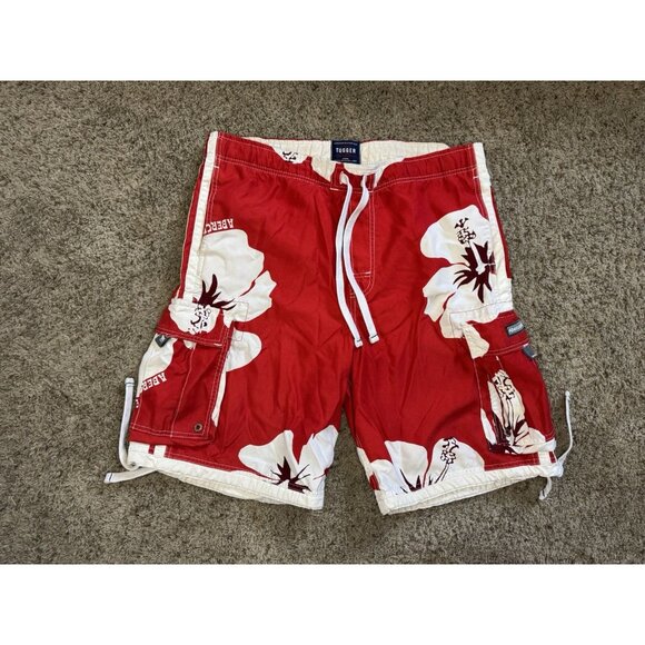 ABERCROMBIE FITCH Red Tuggers Board Shorts Cargo Swim Trunks Vtg Y2k 90’s LARGE - Picture 1 of 12